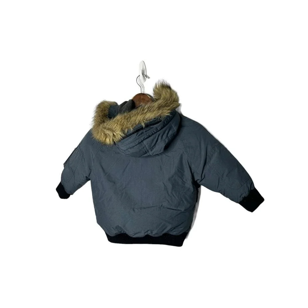 Gap Kids size xs‎ 4-5 boys puffer gray winter coat removable faux fur trim